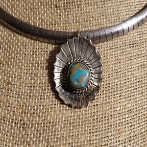 Mens Sterling Silver Necklace Native American Turquoise Pendant  Vintage